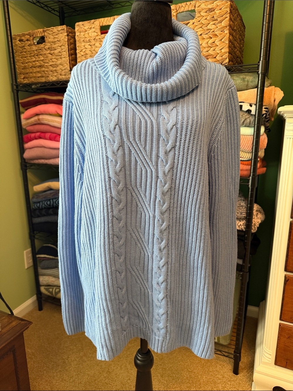 Talbots Light Blue Cable Cowl Neck Sweater